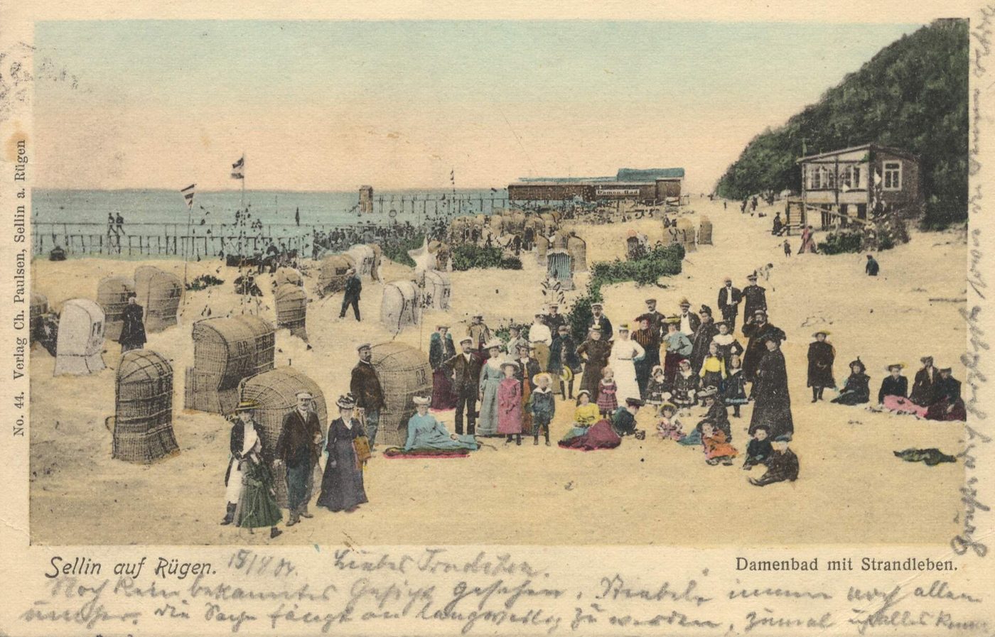 A beach with baskets and the ladies’ bathing place in Sellin on Rügen, 1904