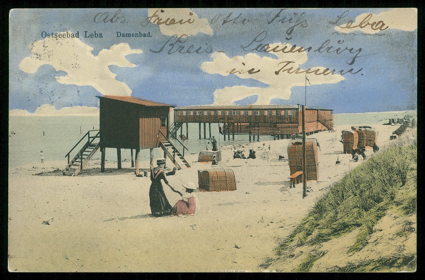 Ladies’ bathing place (Damenbad) in Łeba, postcard from 1916