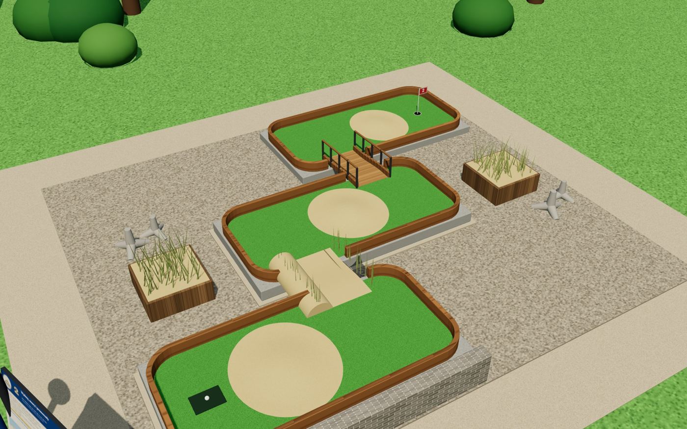 Illustrative visualisation of the hole: Dunes, walls and promenades